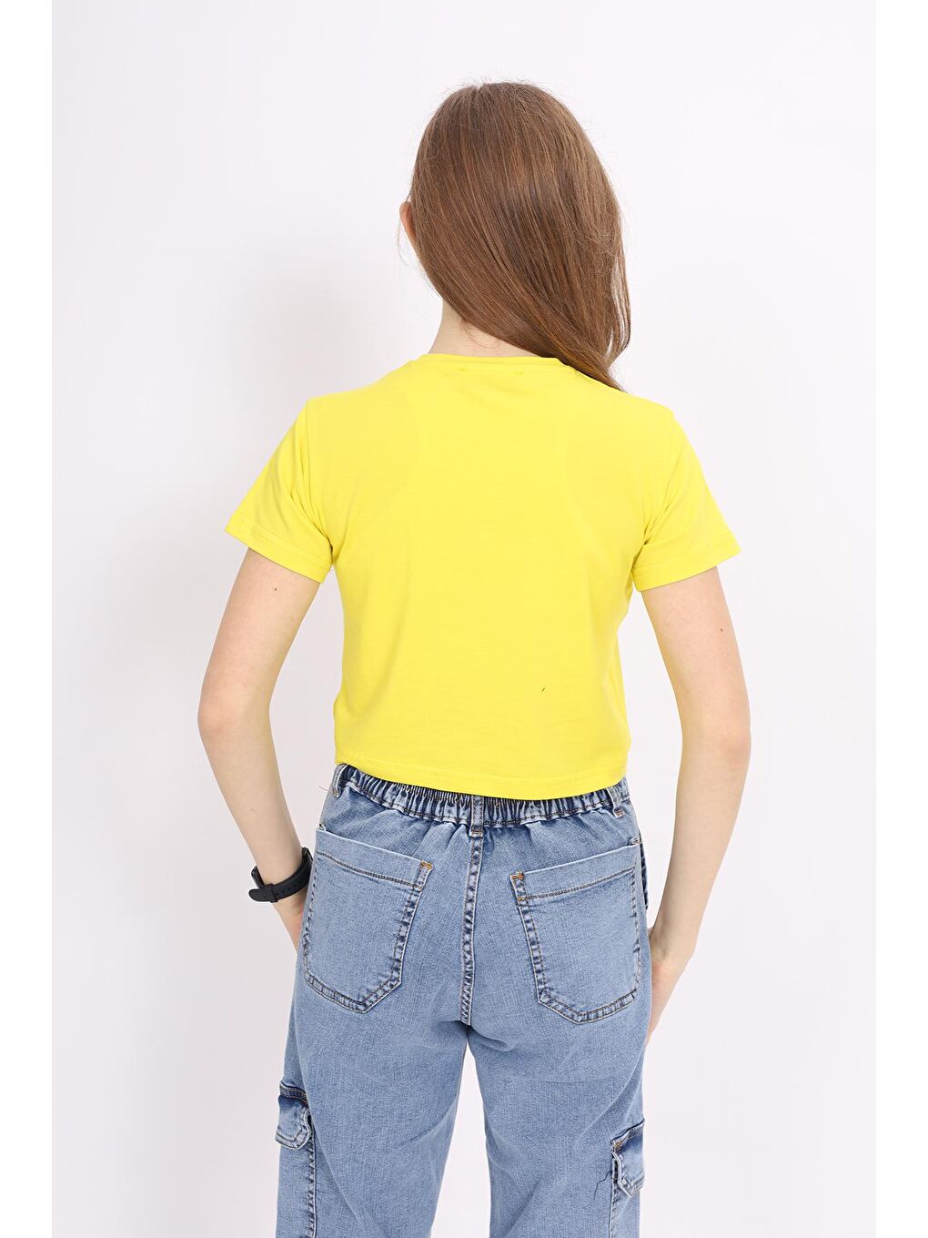 Sarı Kız Çocuk Çapraz Modelli Crop T-Shirt 9-14 Yaş Lx232-3