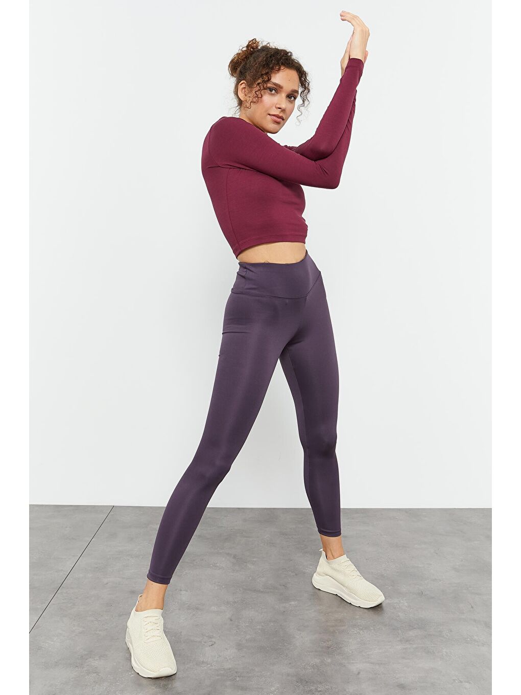 Mor Yüksek Bel Streç Slim Fit Dar Paça Kadın Tayt - 94545