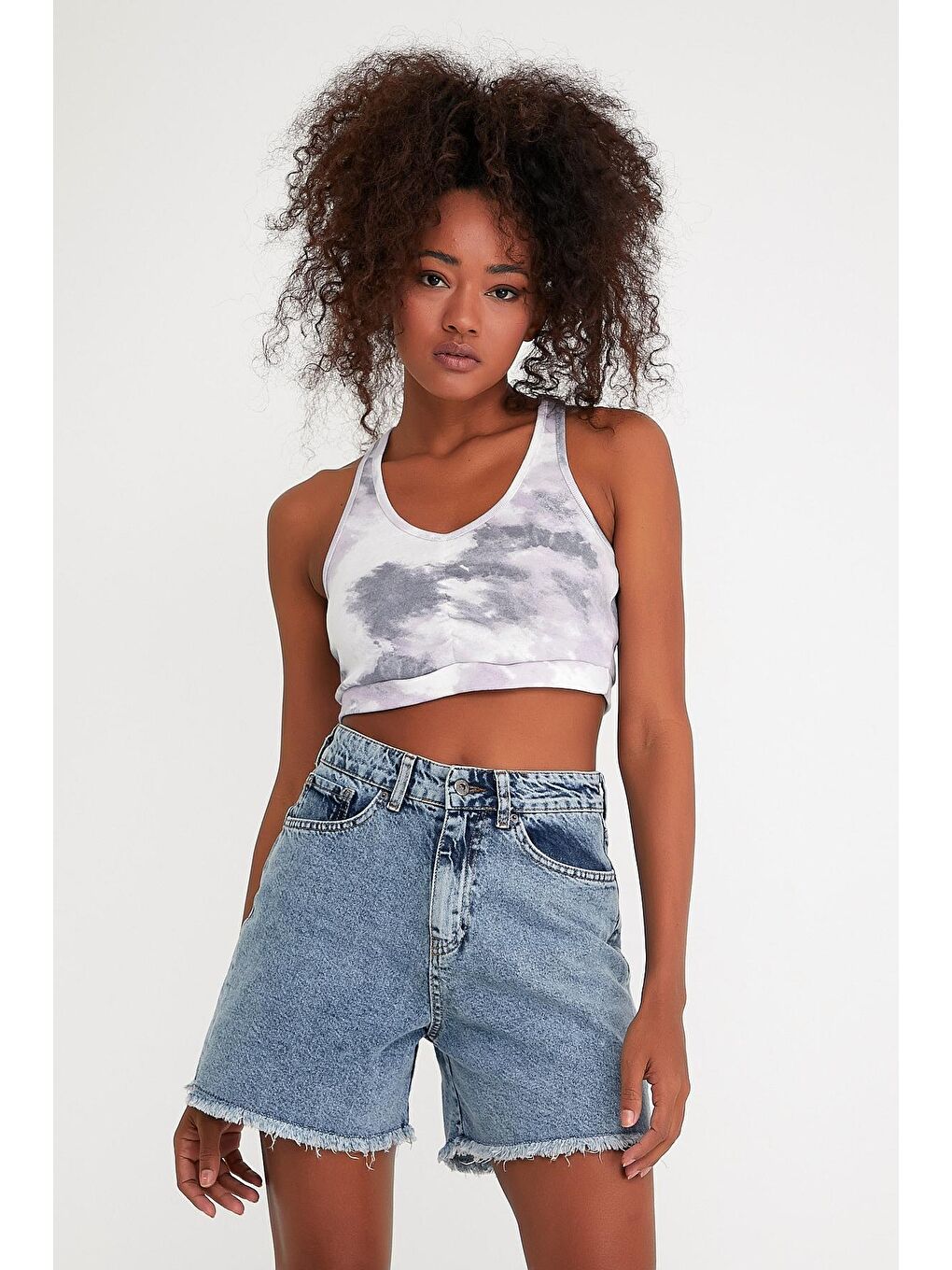 Karışık Kadın Crop Slim Fit Atlet-Tişort SPR21Y18-3