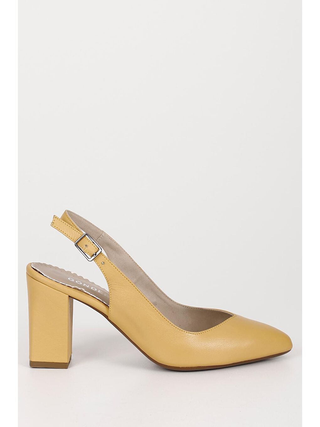 Sarı HARDAL SARI  Hakiki Deri Sivri Burun Yüksek Kalın Topuklu Arkası Açık Kadın Yazlık Ayakkabı 24174-3