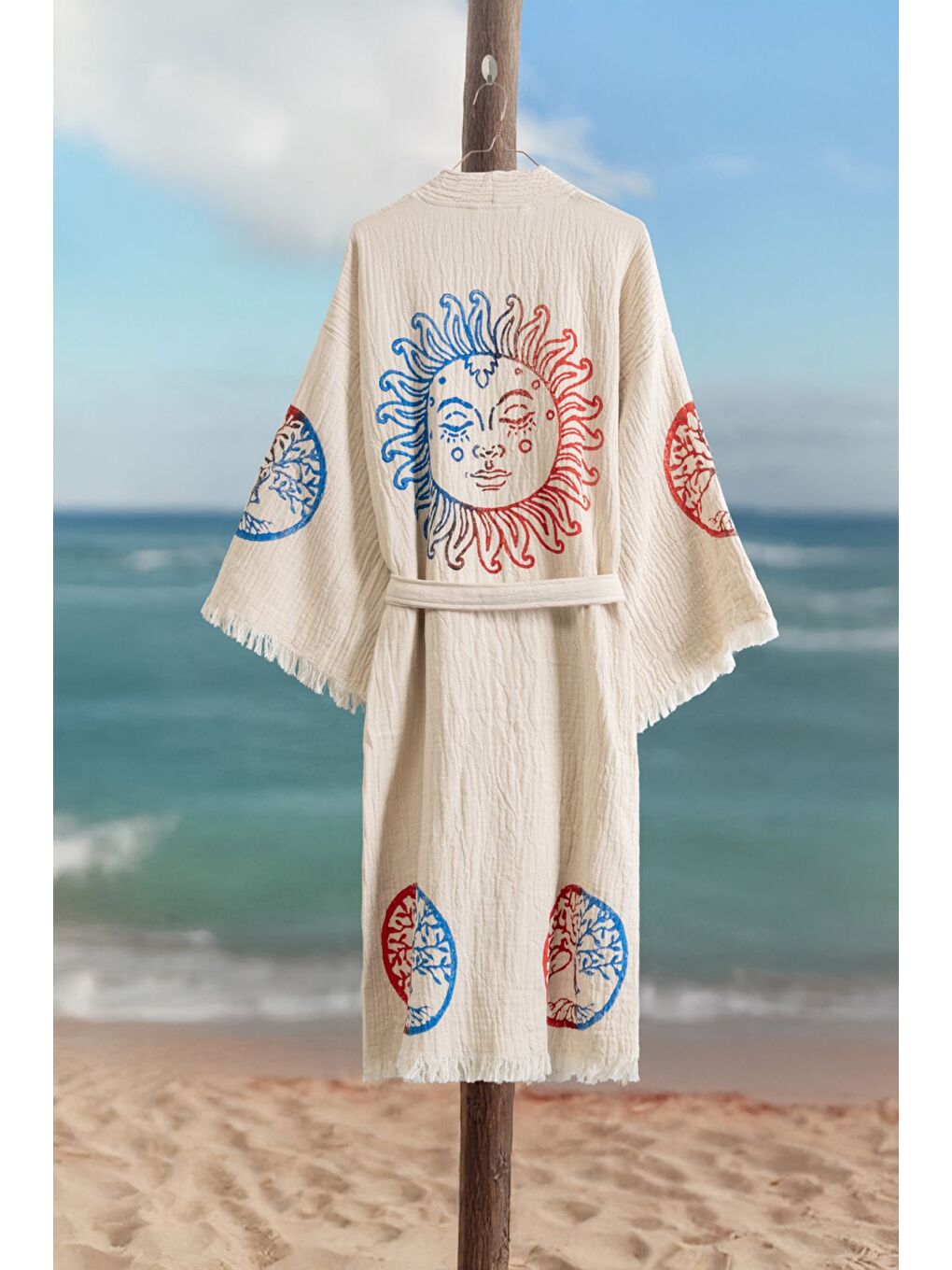 Ekru Organik %100 Pamuk Kimono Yaka Sabalık Bornoz Plaj Elbisesi - Dualis - S/M KREM/S/M-1