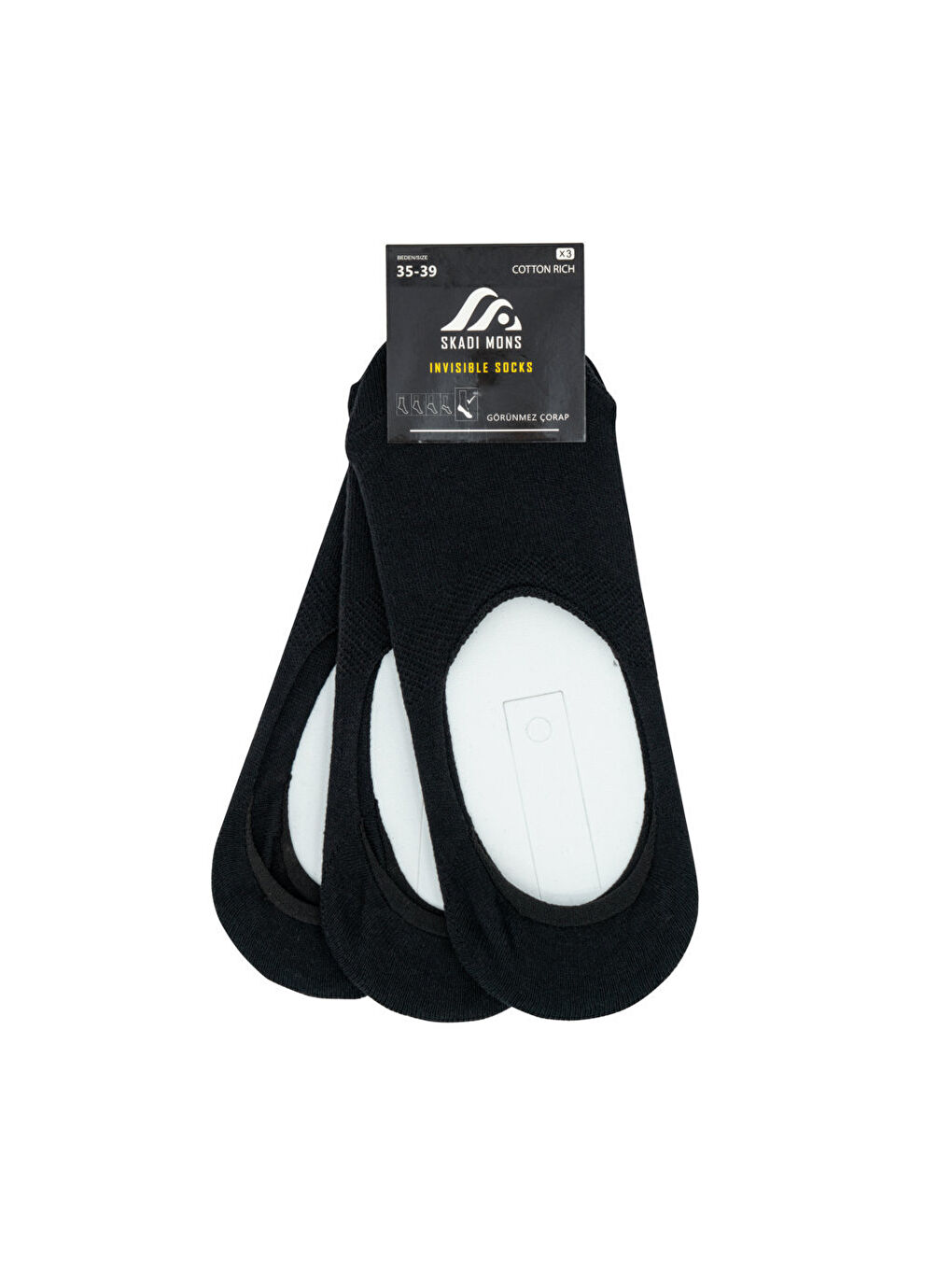 Invisible 3 Pack Unisex Siyah Babet Çorap-1