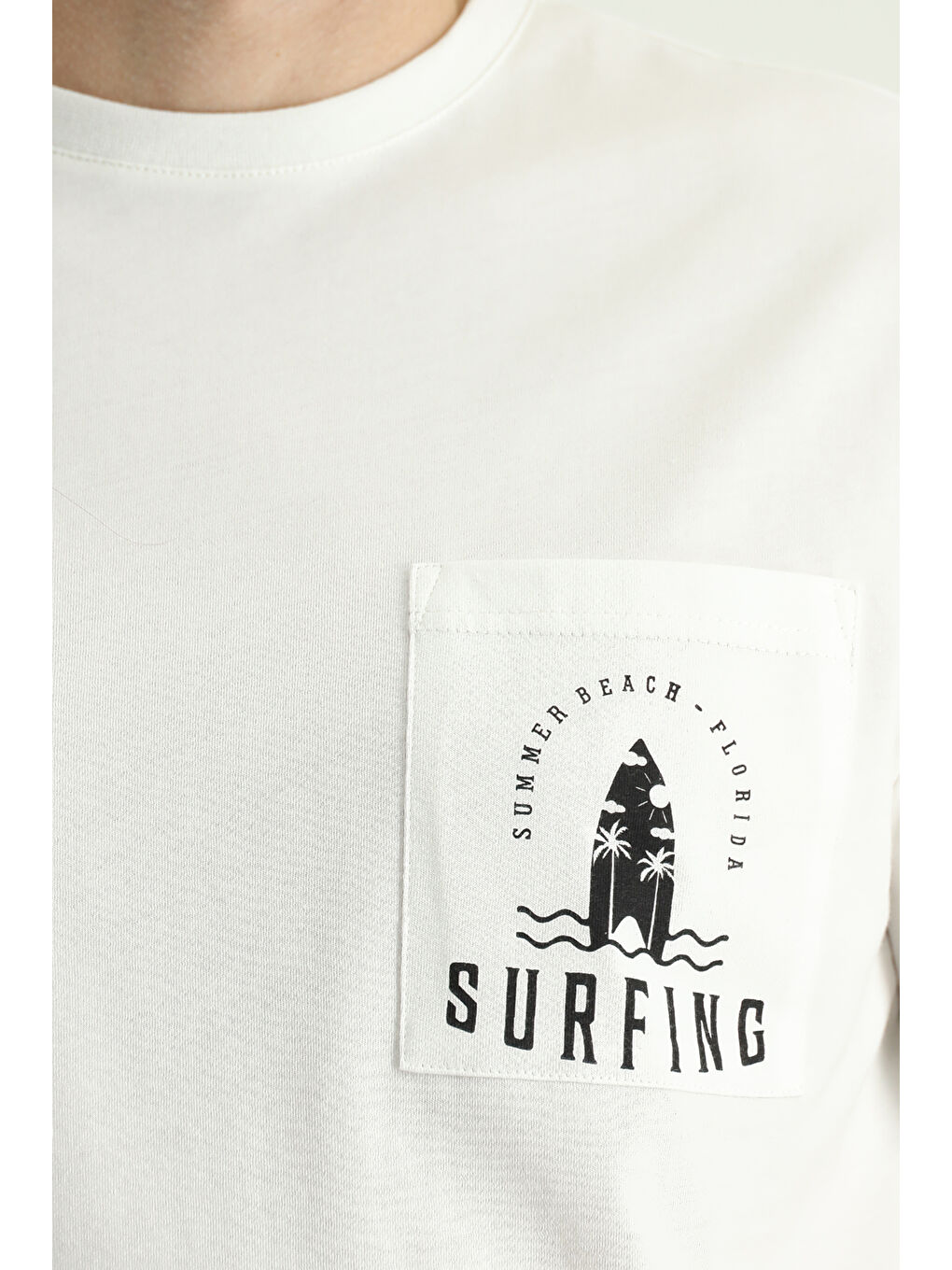 Ekru Bisiklet Yaka Regular Fit Baskılı Süprem Pamuk Tişört-5