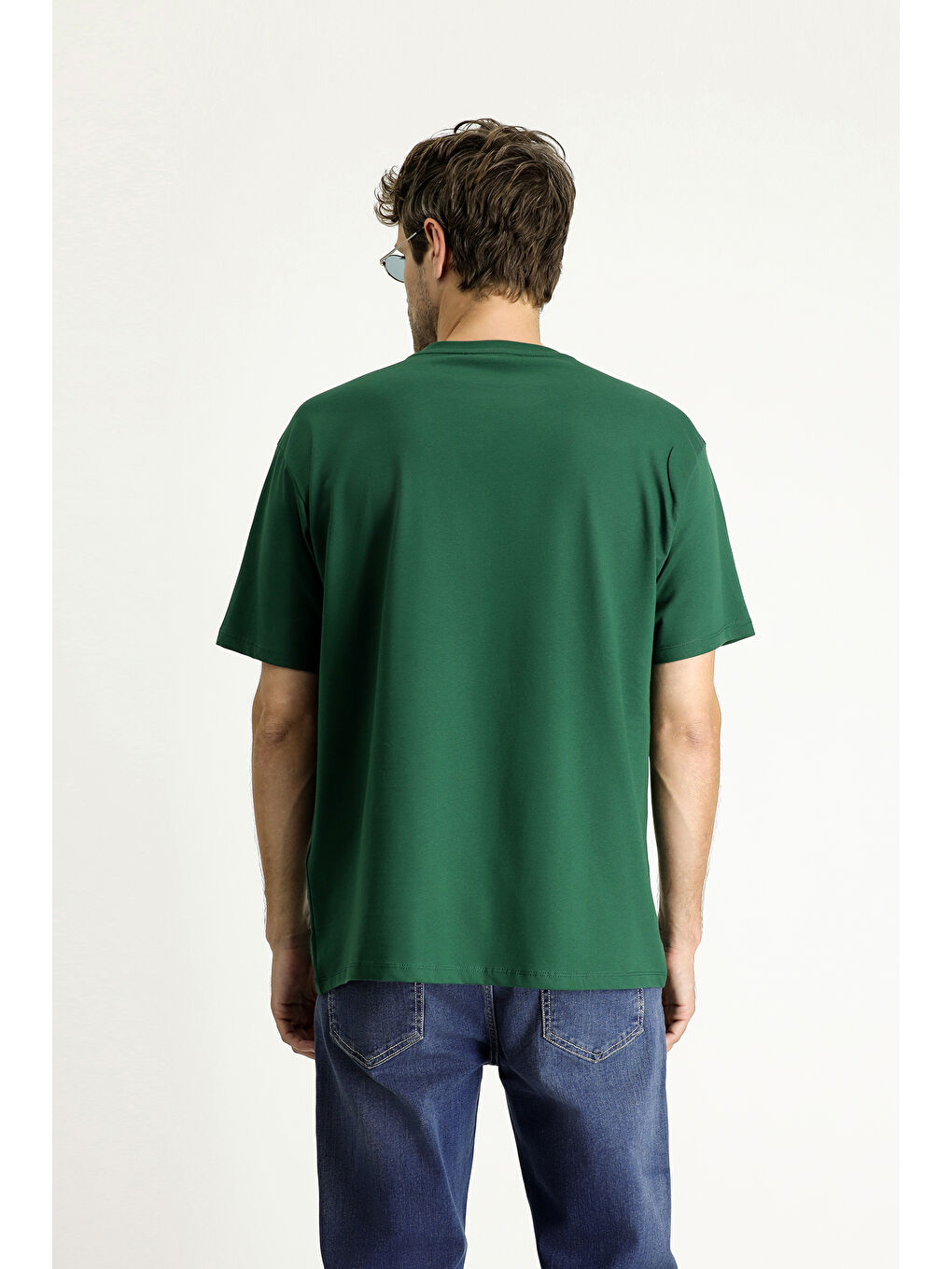 Yeşil Bisiklet Yaka Oversize Süprem Pamuk Tişört-4