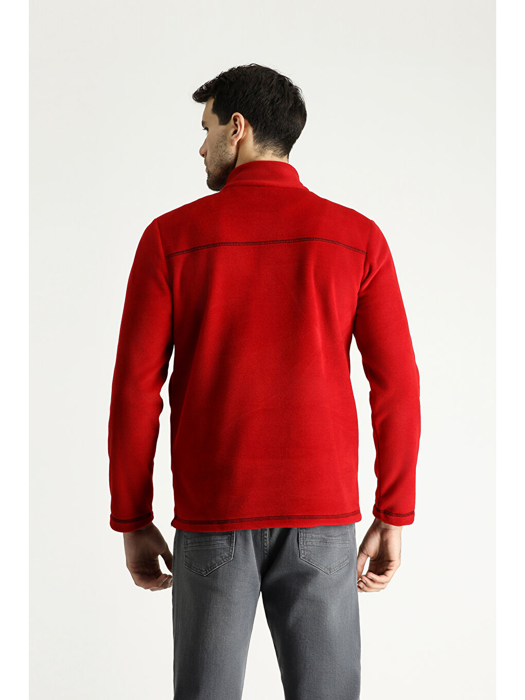 Kırmızı Yarım Fermuarlı Polar Büyük Beden Sweatshirt-4