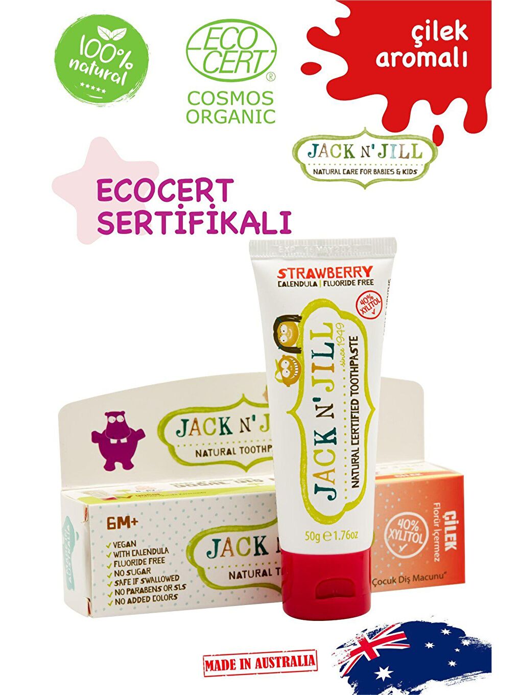Jack N Jill Doğal Çilek Aromalı Diş Macunu 50 gr-2