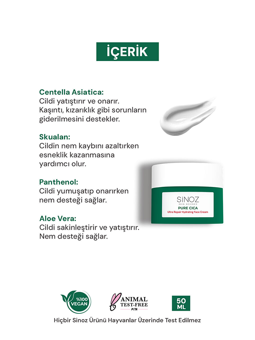 Pure Cica Yoğun Onarıcı Nemlendirici Bakım Kremi 50 ML Tahriş Olmuş Hasarlı Ciltler için-2