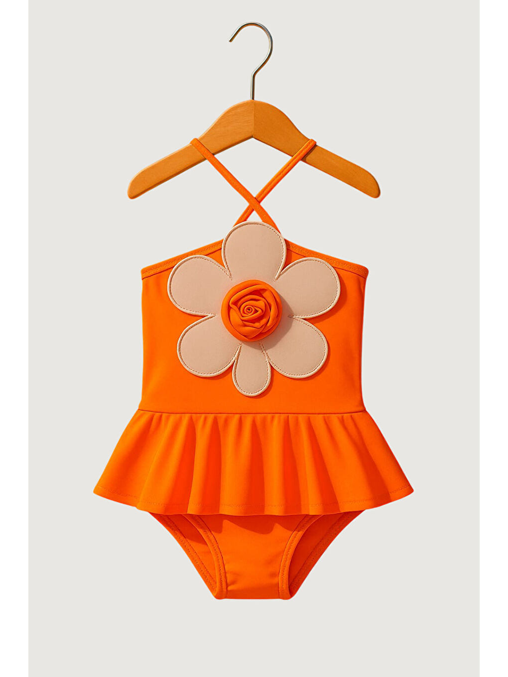 Turuncu Papatya Detaylı Kız Çocuk Mayo