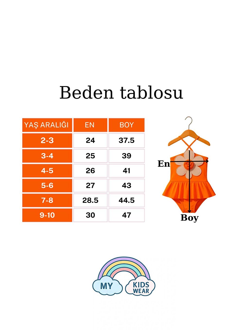 Turuncu Papatya Detaylı Kız Çocuk Mayo-1