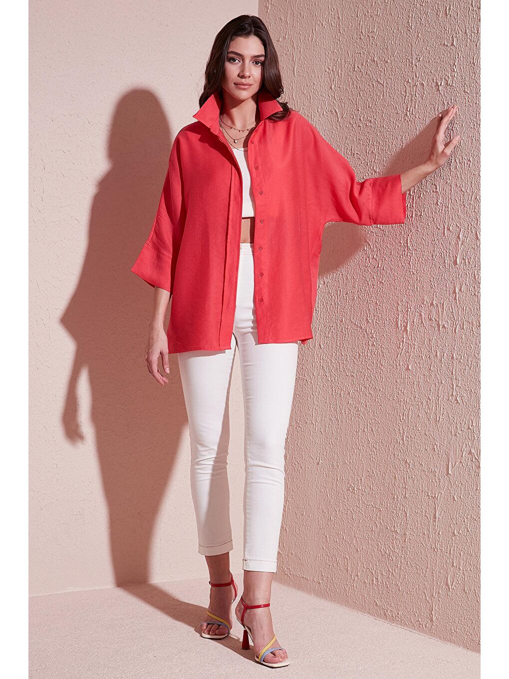 Mercan Truvakar Kol Oversize Yazlık Gömlek 514344036