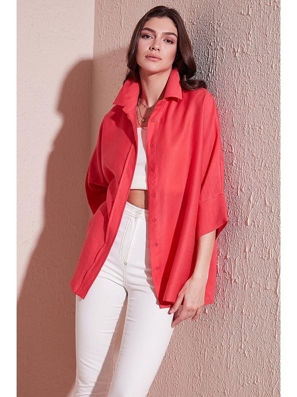 Mercan Truvakar Kol Oversize Yazlık Gömlek 514344036-1