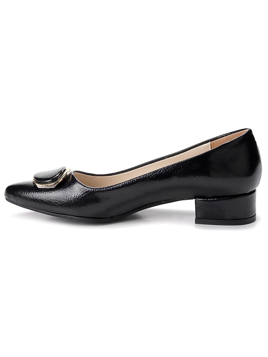 Siyah Kırışık Rugan Tokalı 3 Cm Topuklu  Kadın Ayakkabı 11404-272-4