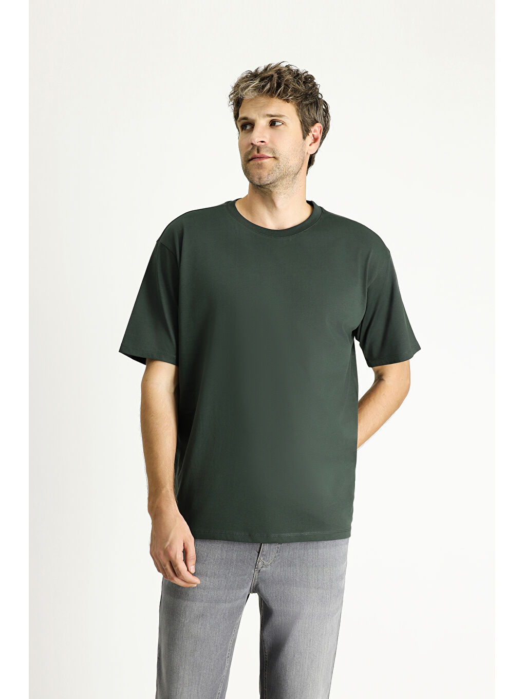 Antrasit Bisiklet Yaka Oversize Süprem Pamuk Tişört-2