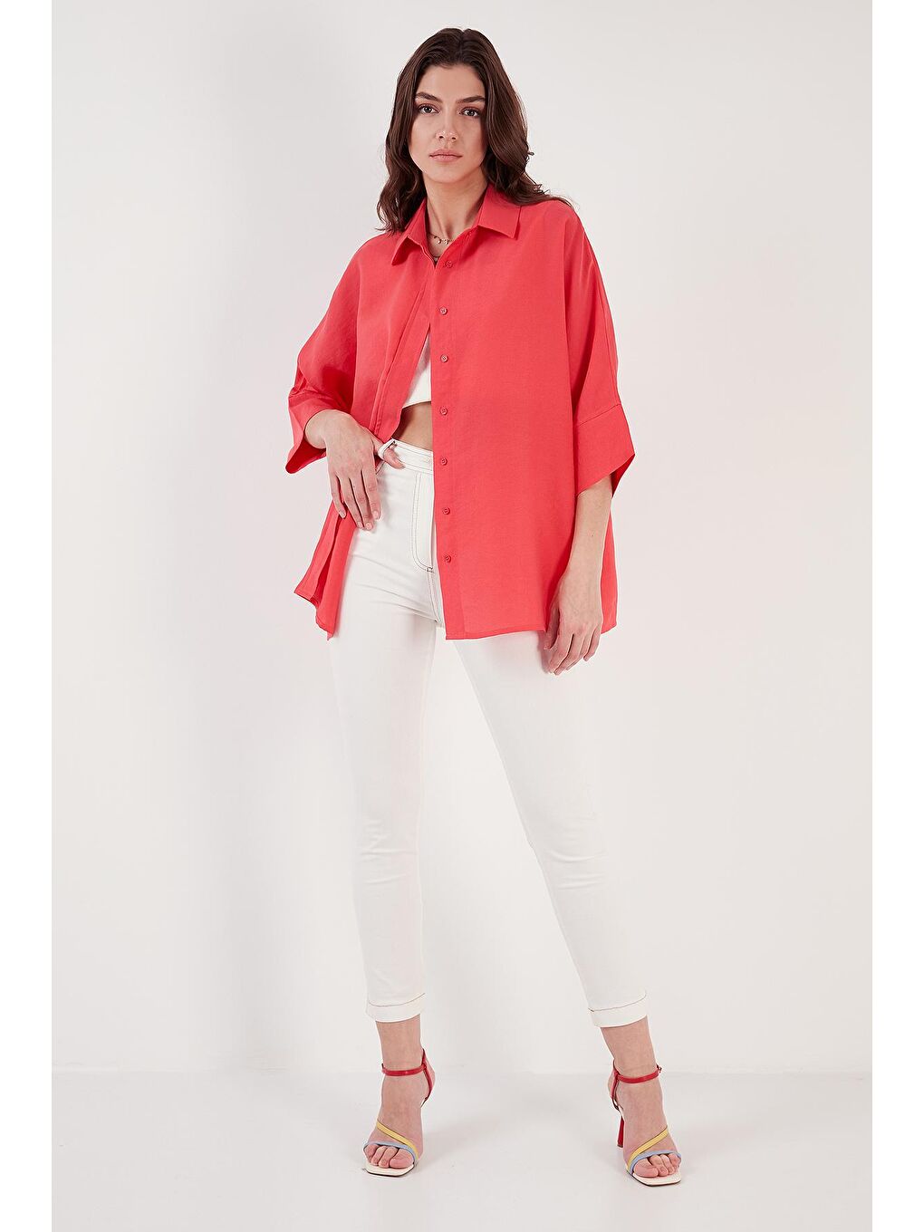 Mercan Truvakar Kol Oversize Yazlık Gömlek 514344036-4