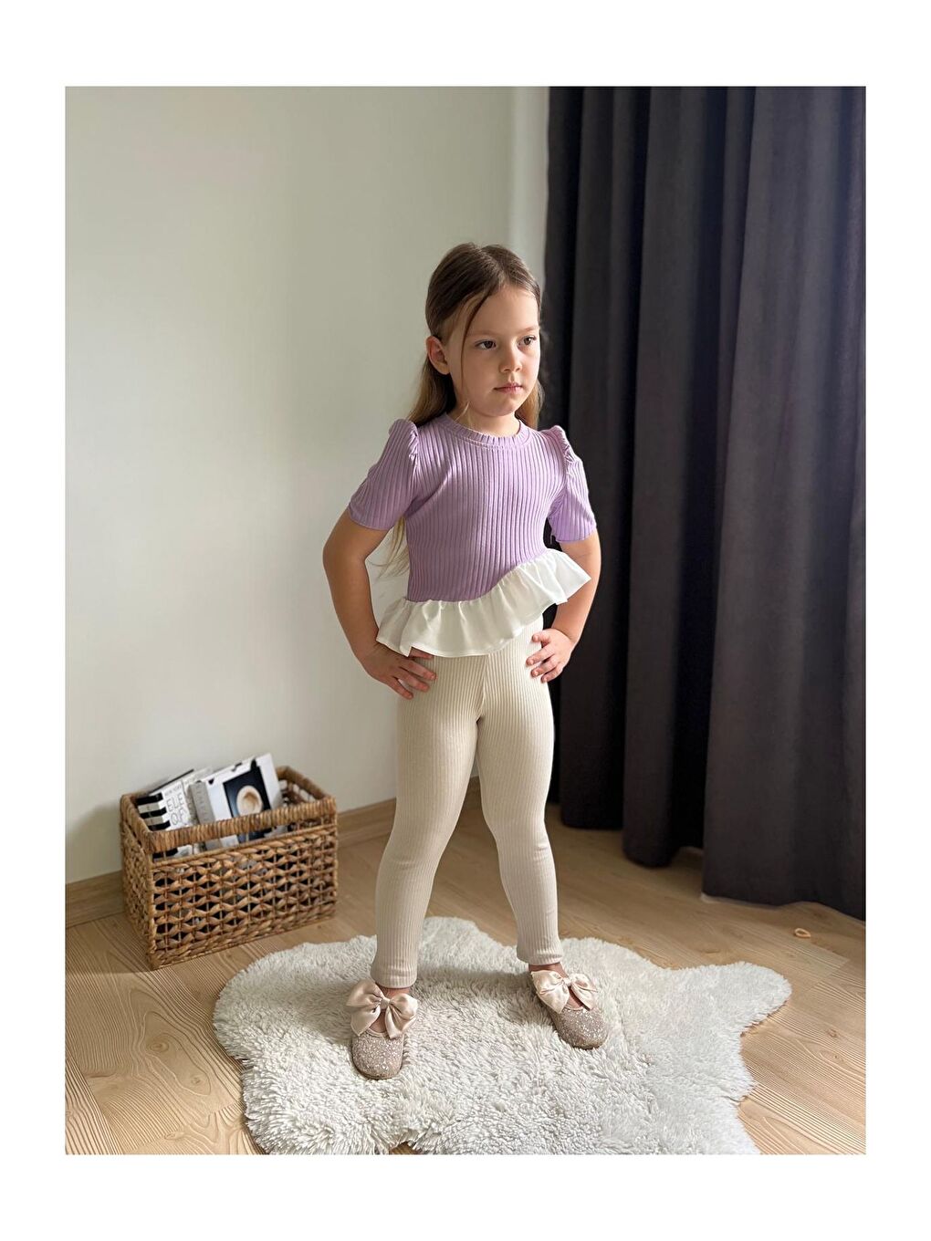 Lila Fırfır Detaylı Kız Çocuk Takım-1