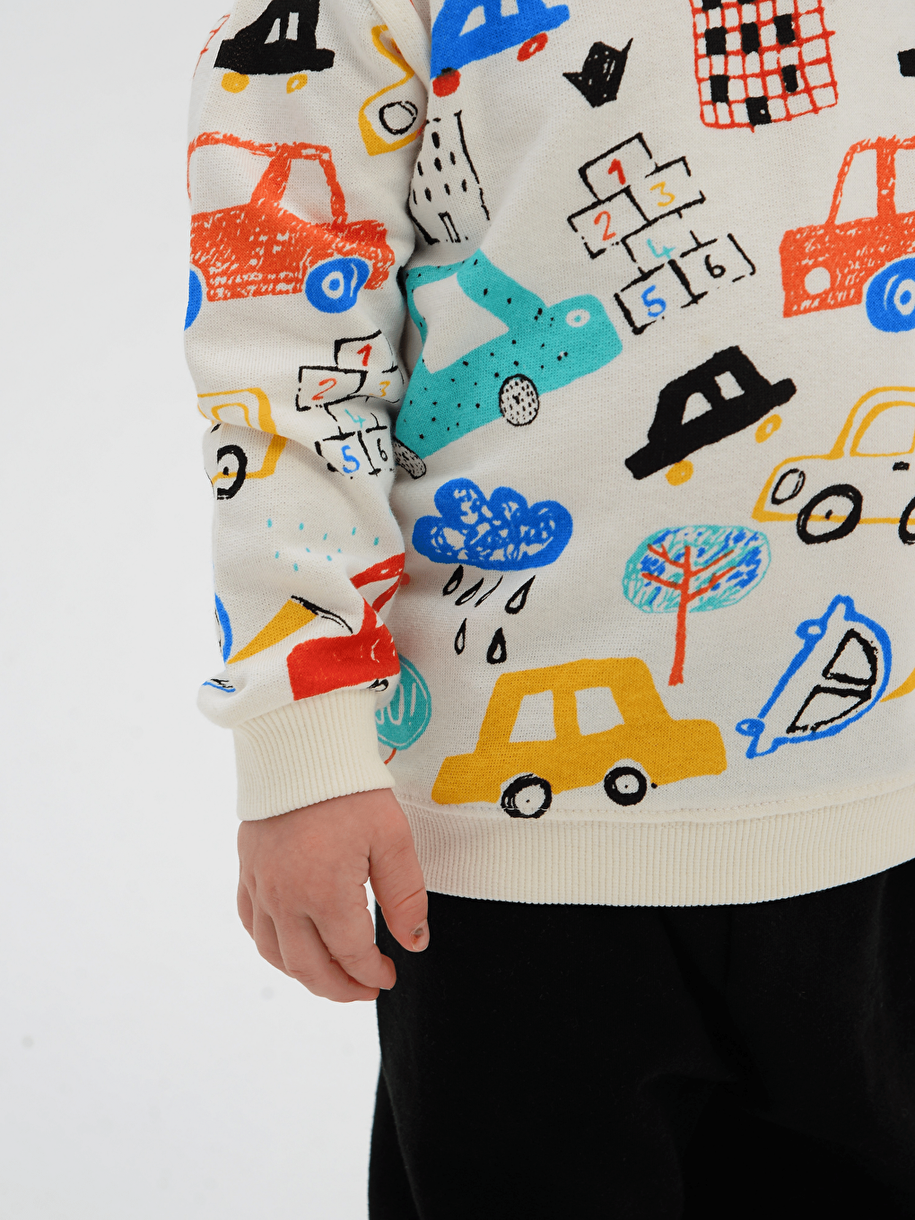 Ekru Bisiklet Yaka Baskılı Erkek Bebek Sweatshirt ve Eşofman Alt 2'li-2