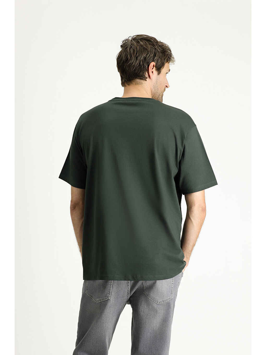 Antrasit Bisiklet Yaka Oversize Süprem Pamuk Tişört-4