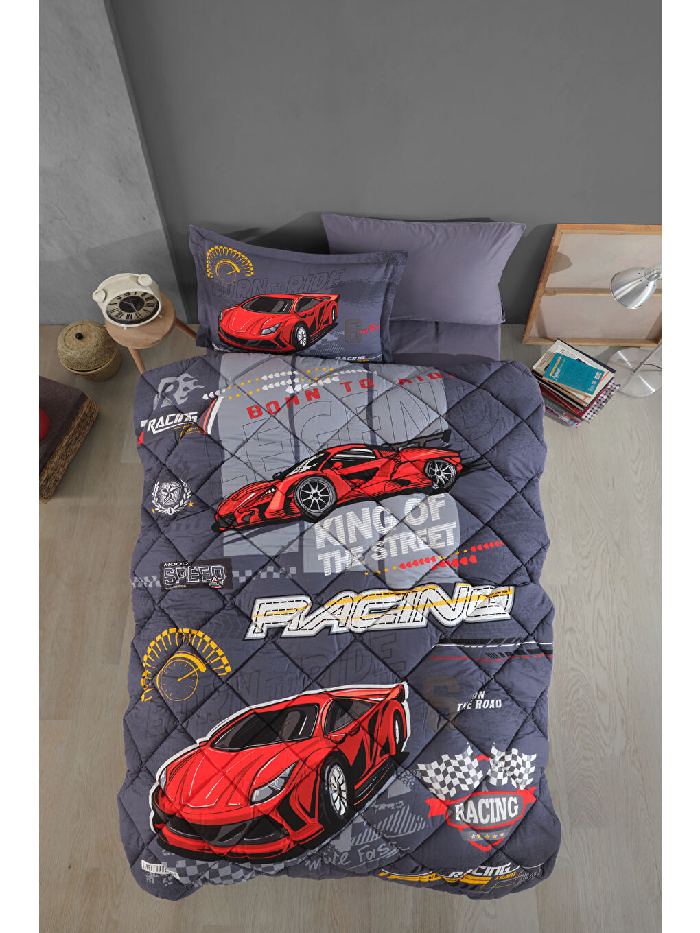 Mavi Ranforce %100 Pamuk Tek Kişilik Uyku Seti Racing Team