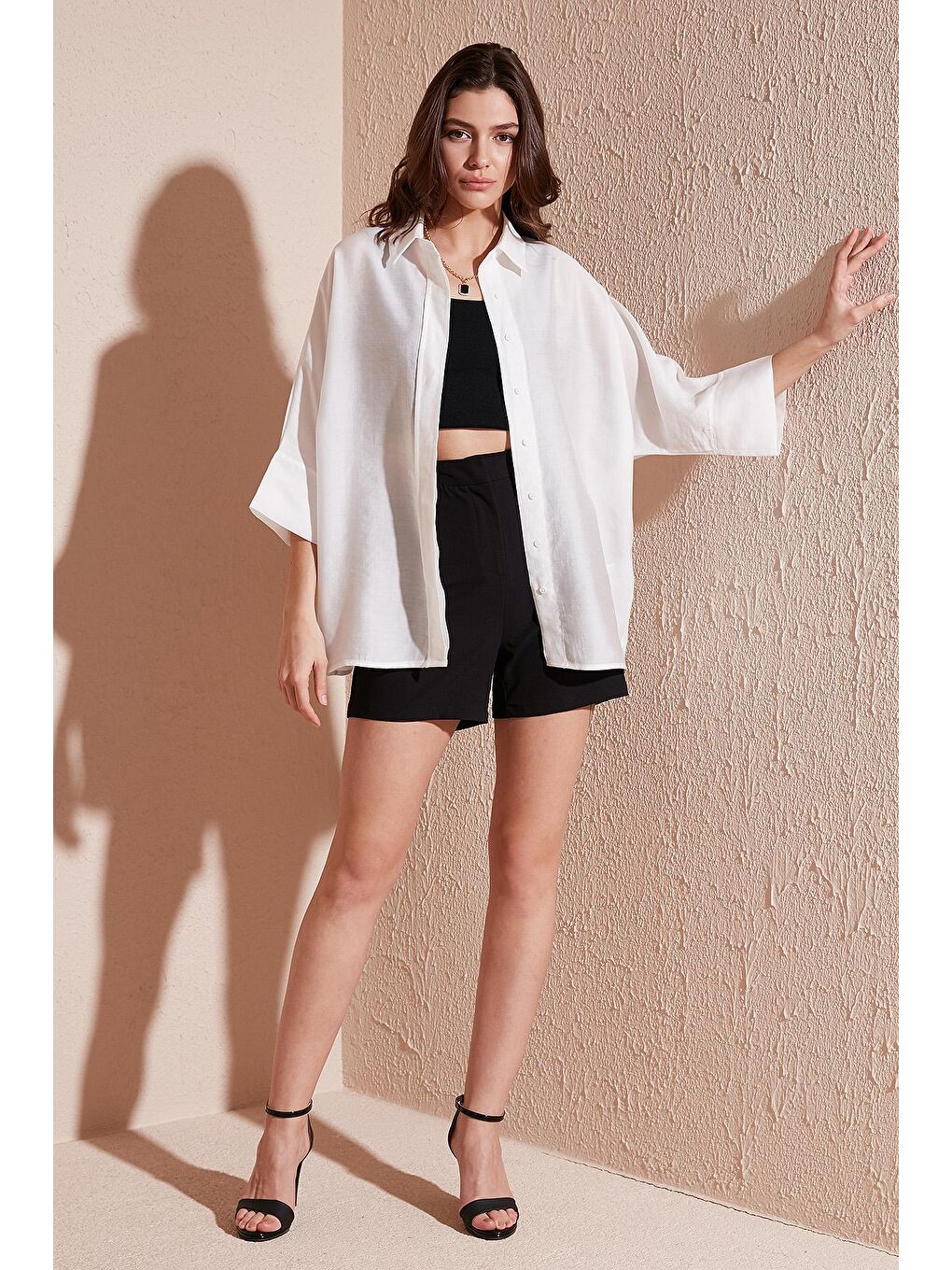 Beyaz Truvakar Kol Oversize Gömlek 51434402-1