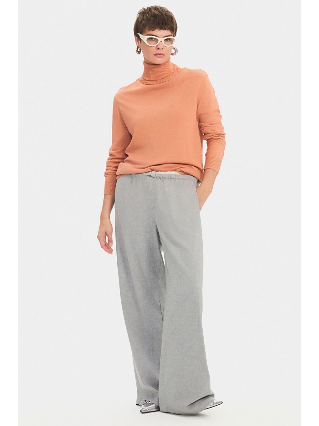 Kahverengi Kadın Exclusive Balıkçı Yaka Viskon Karışımlı Triko Kazak