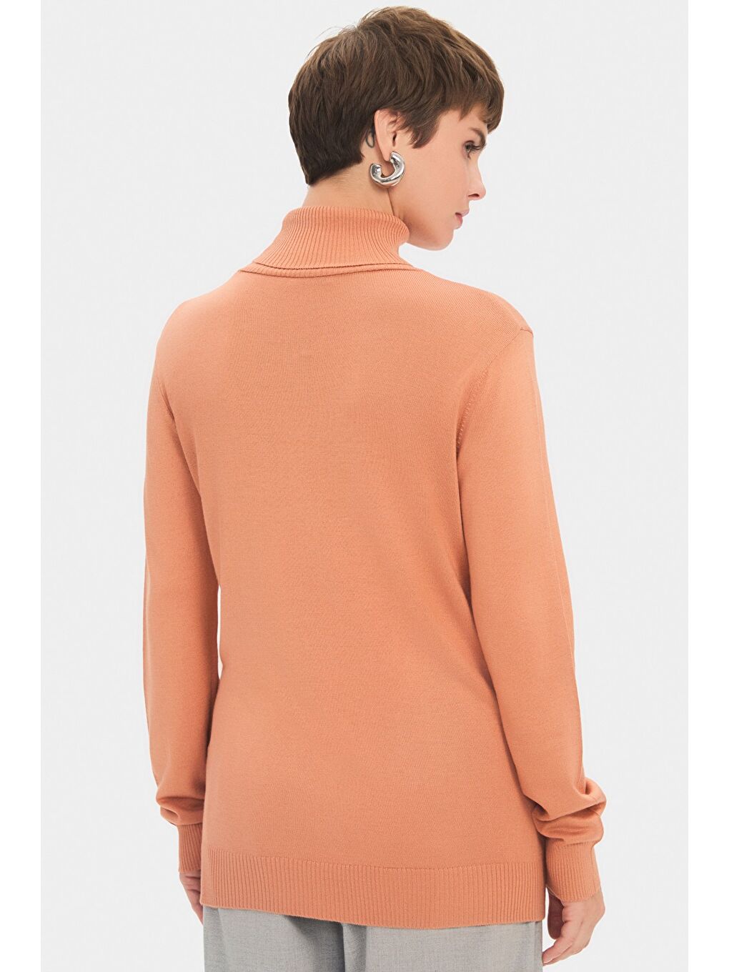 Kahverengi Kadın Exclusive Balıkçı Yaka Viskon Karışımlı Triko Kazak-4