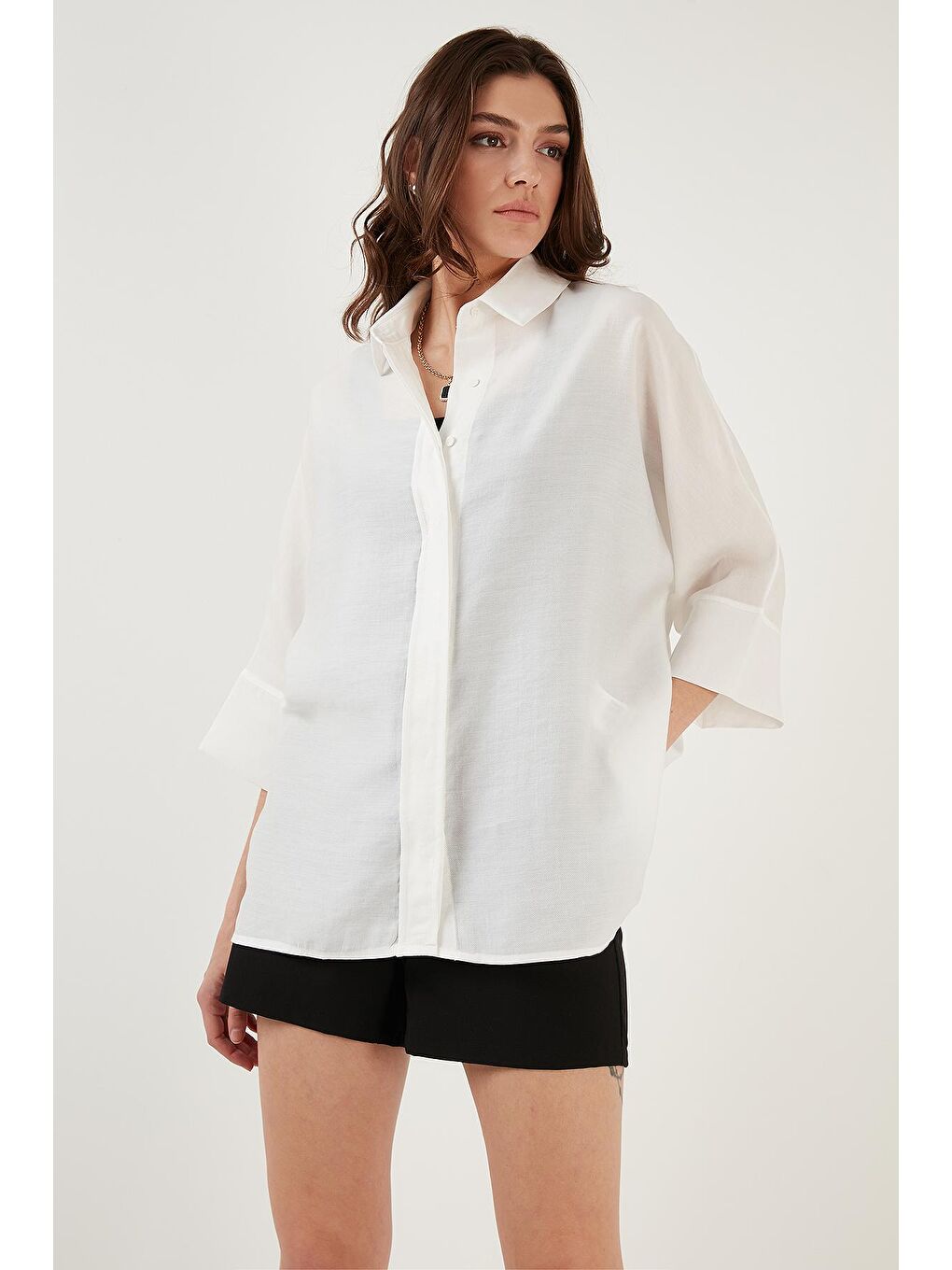 Beyaz Truvakar Kol Oversize Gömlek 51434402-4