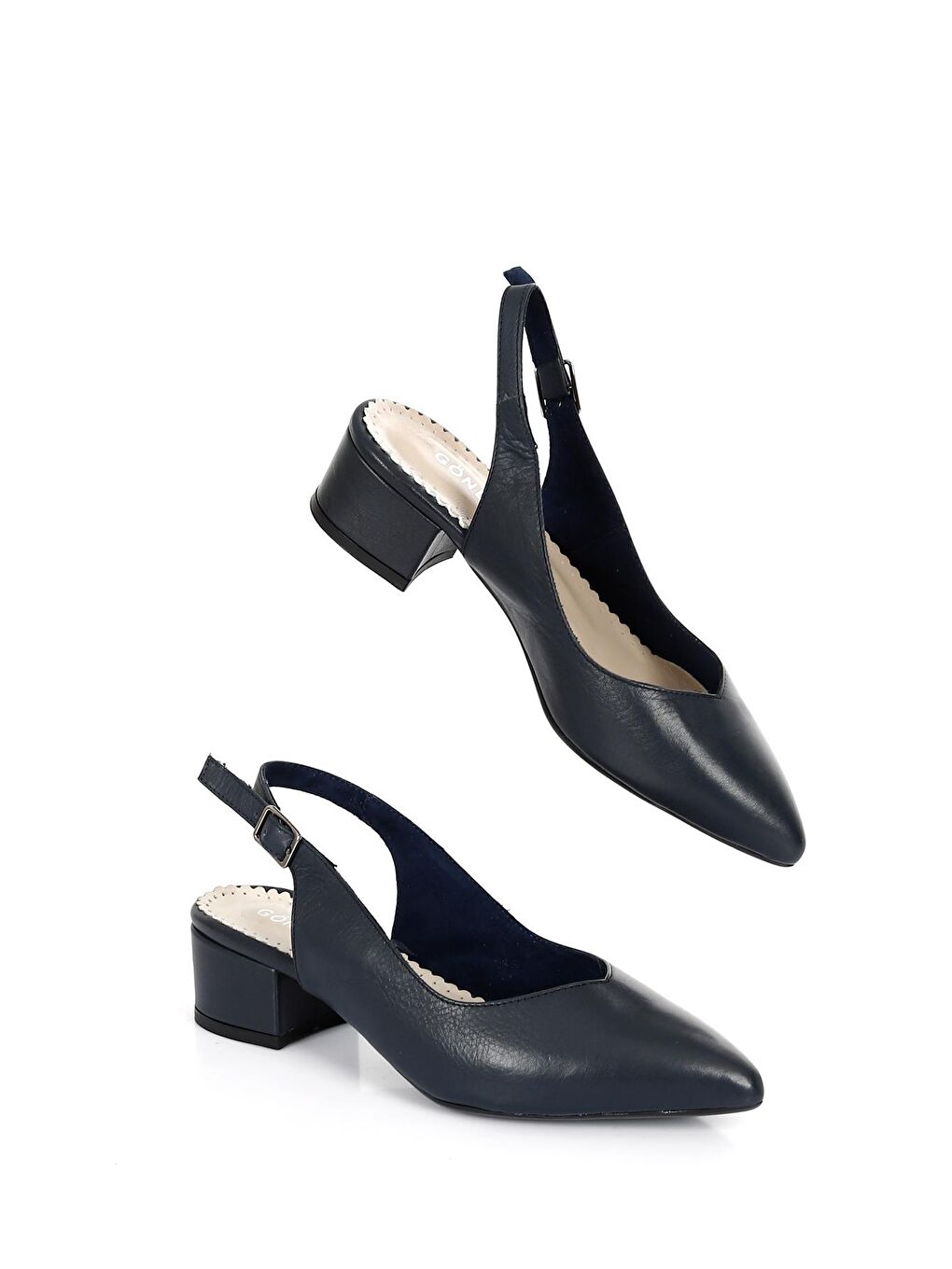 Lacivert LACİVERT  Hakiki Deri Sivri Burun Kısa Kalın Topuklu Arkası Açık Kadın Yazlık Ayakkabı 24173-1