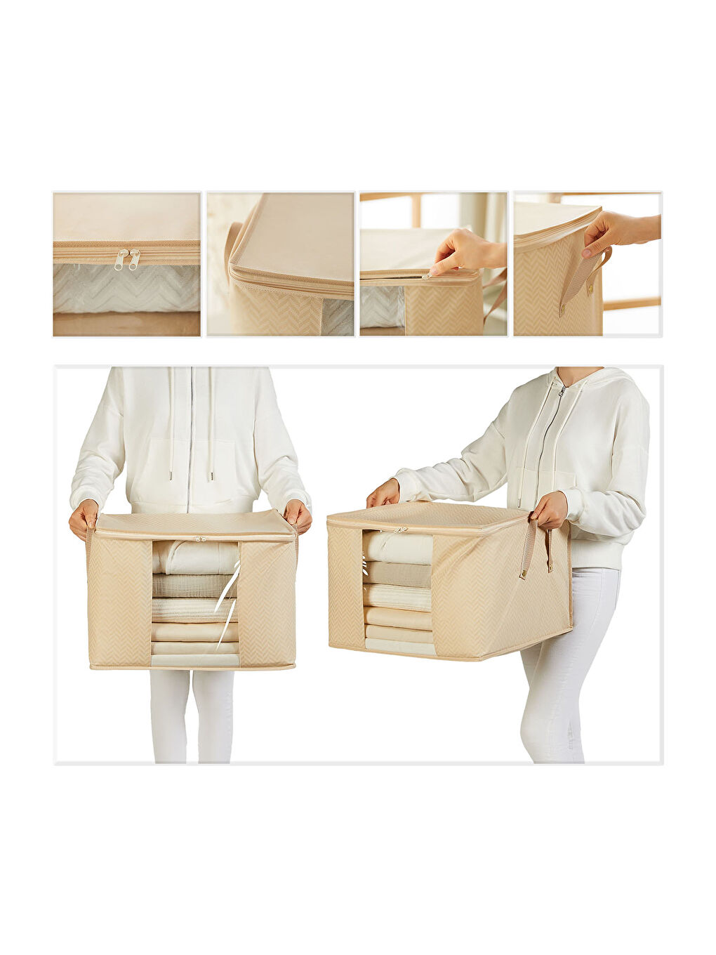 Orta Boy Pvc Pencereli Bej Balıksırtı Hurç 45 x 40 x 30 cm-4