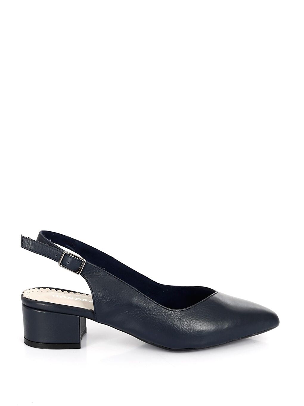 Lacivert LACİVERT  Hakiki Deri Sivri Burun Kısa Kalın Topuklu Arkası Açık Kadın Yazlık Ayakkabı 24173-3