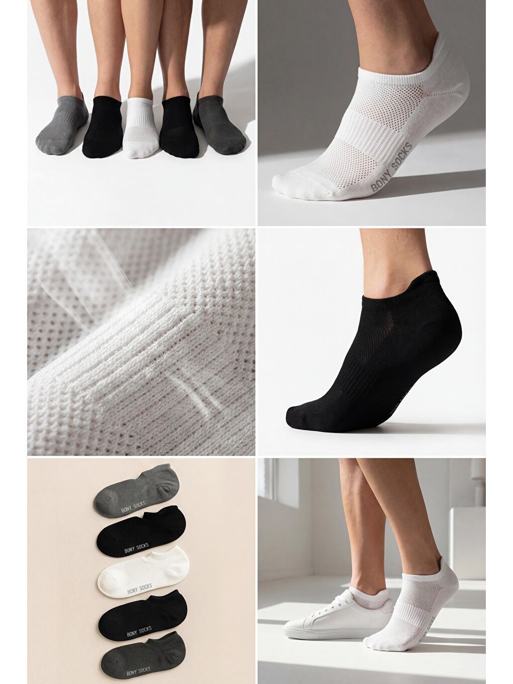 Unisex 5'Li Basic Step Çorap Siyah Mix-5