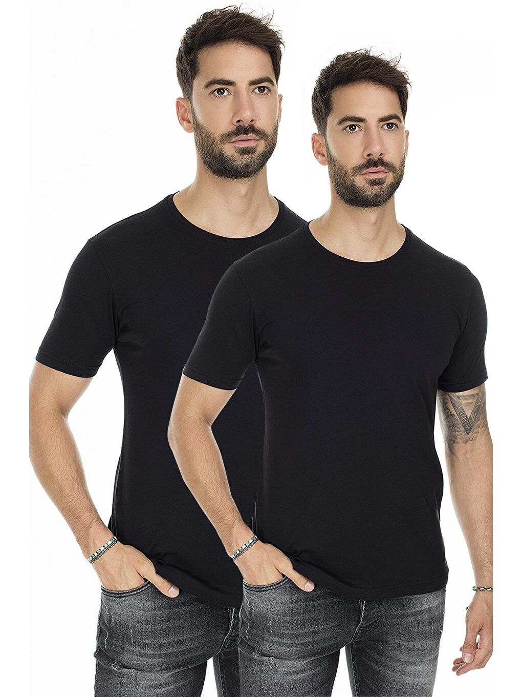 Siyah Basic Bisiklet Yaka Slim Fit 2 Pack Tişört 5722512O2