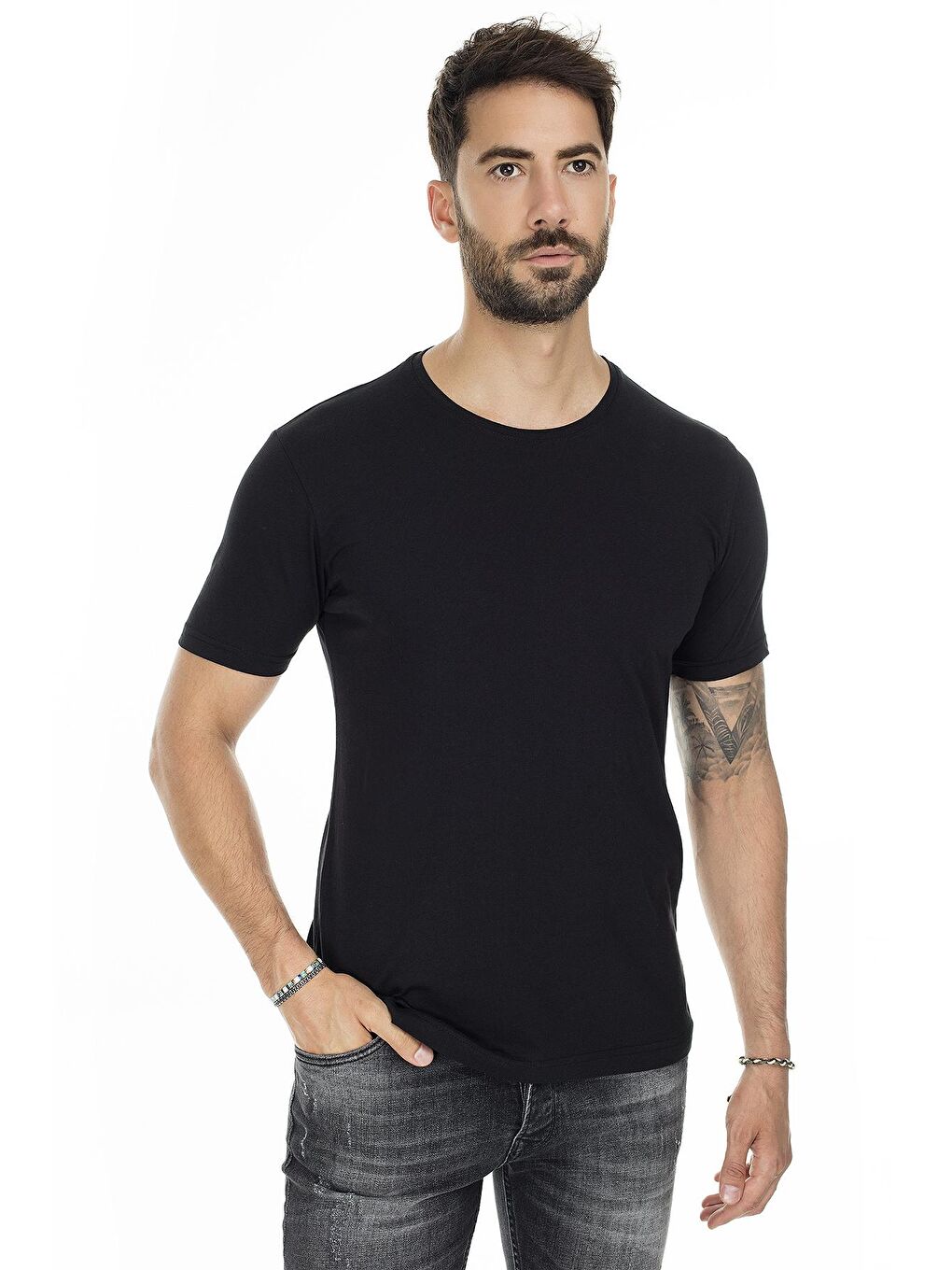 Siyah Basic Bisiklet Yaka Slim Fit 2 Pack Tişört 5722512O2-1