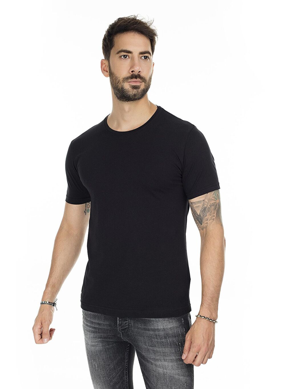 Siyah Basic Bisiklet Yaka Slim Fit 2 Pack Tişört 5722512O2-3