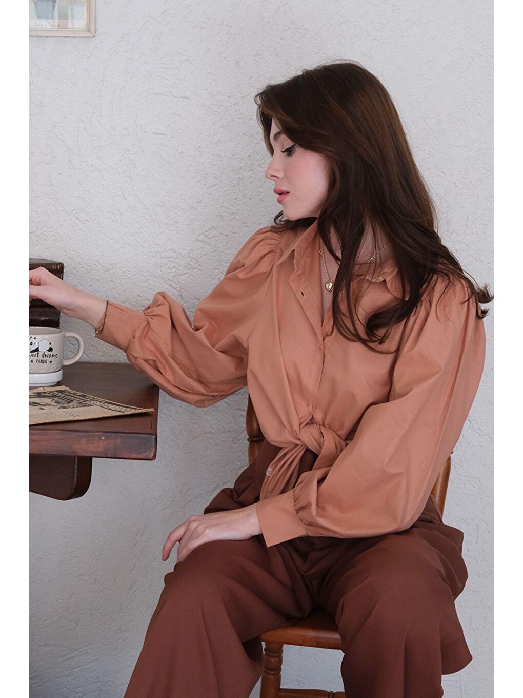 Pembe Somon Klasik Yaka Crop Gömlek-1