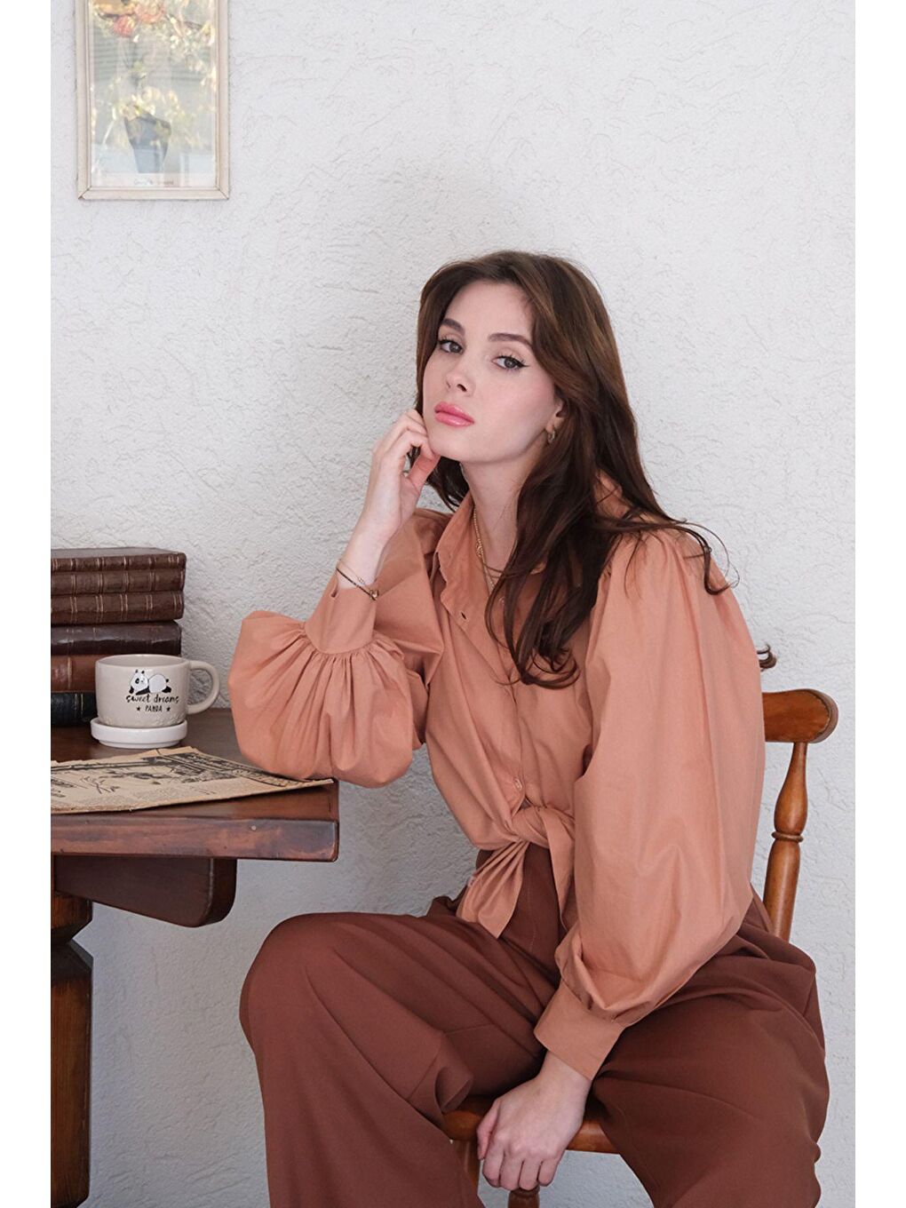 Pembe Somon Klasik Yaka Crop Gömlek-3