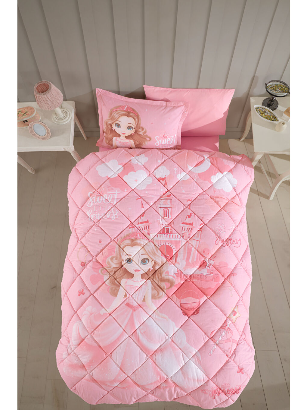 Pembe Ranforce %100 Pamuk Tek Kişilik Uyku Seti Sweet Princess
