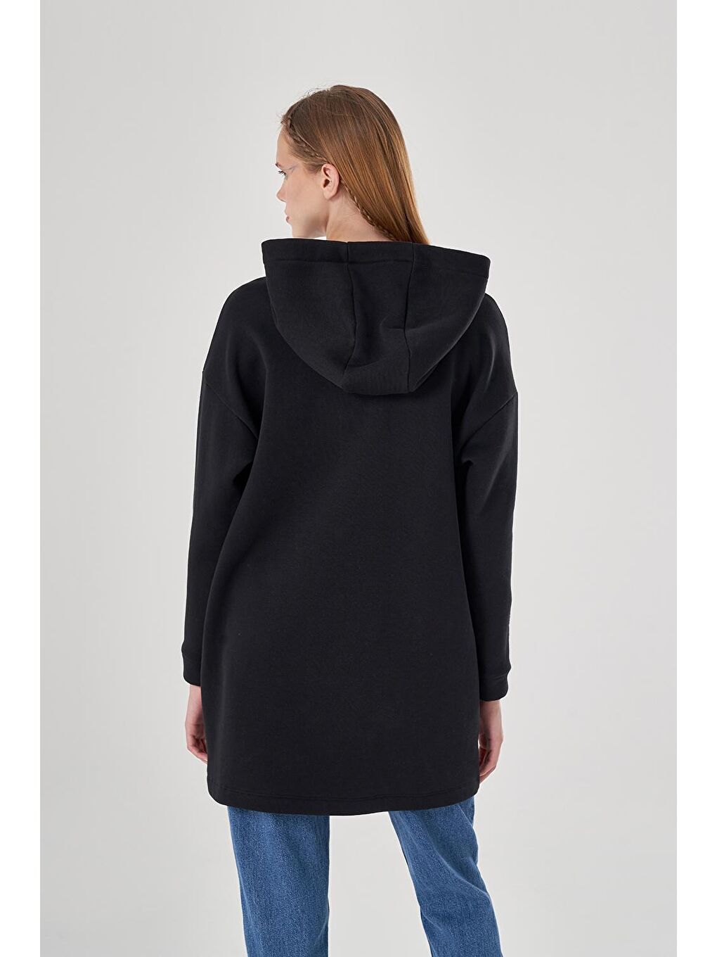 Renk Biyeli kapüşonlu Siyah Sweatshirt-3