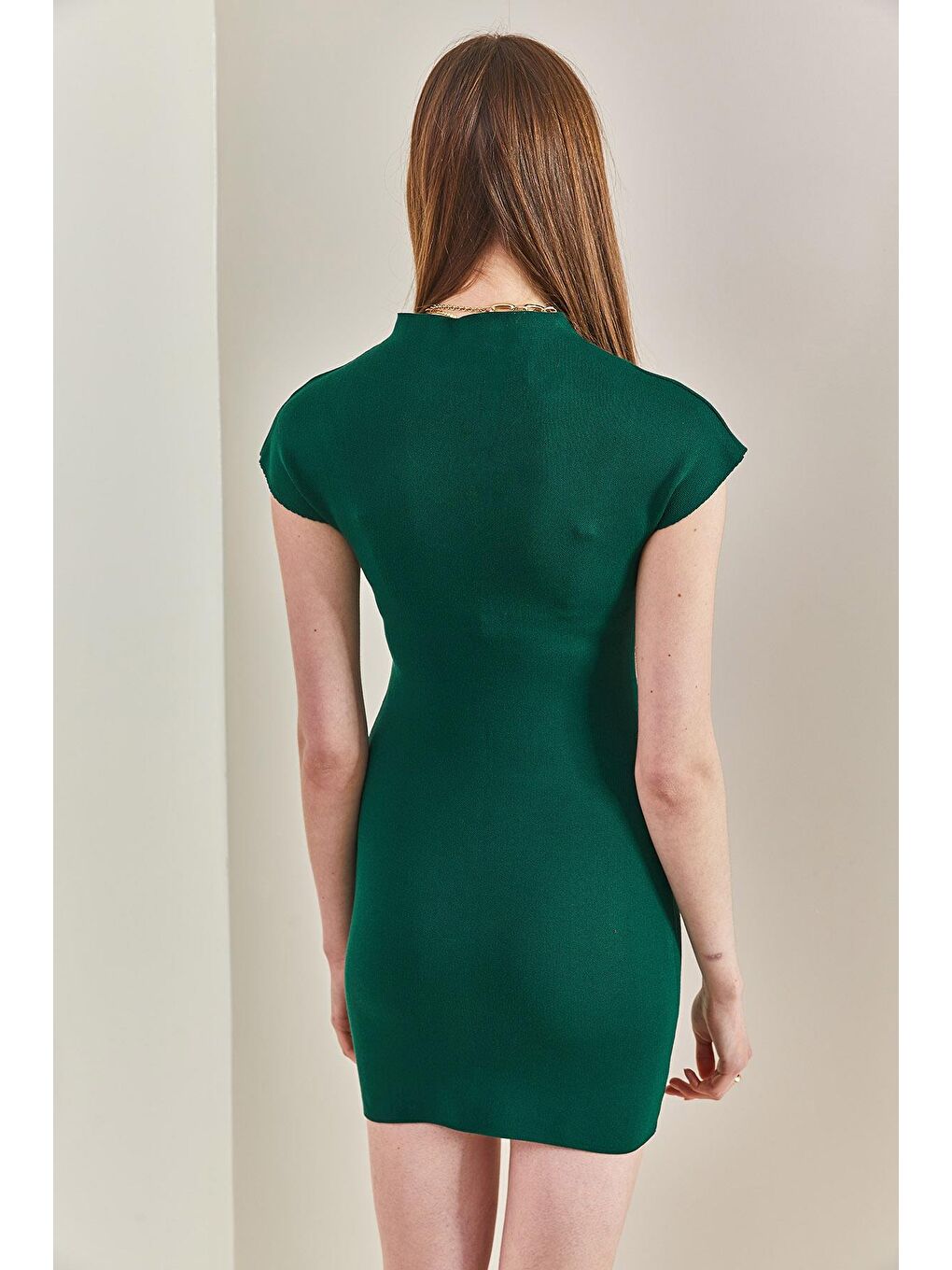 Yarım Balıkçı Yaka Triko Elbise - Haki-4