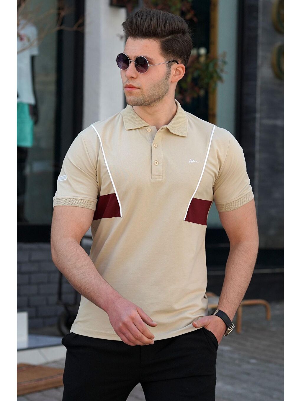 Bej Polo Yaka Erkek Tişört 5243-2