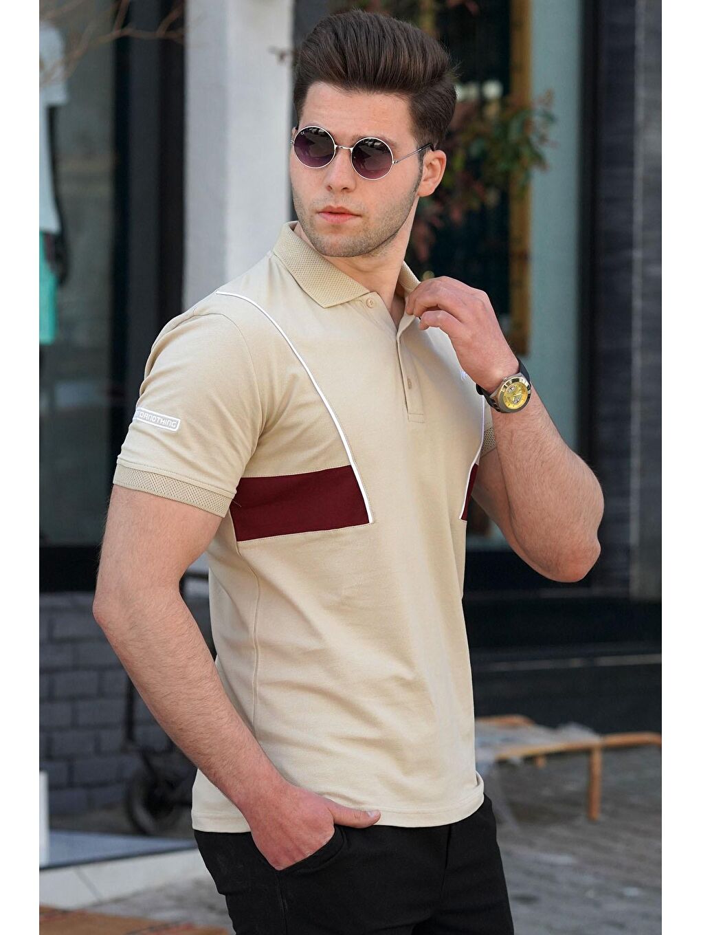 Bej Polo Yaka Erkek Tişört 5243-3