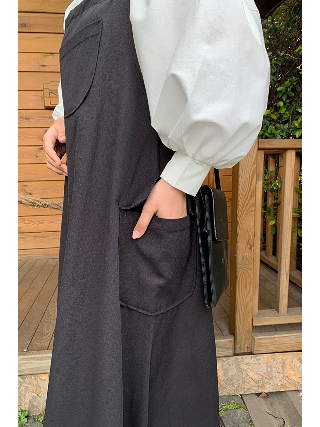 Siyah Keten Etekli Salopet-6
