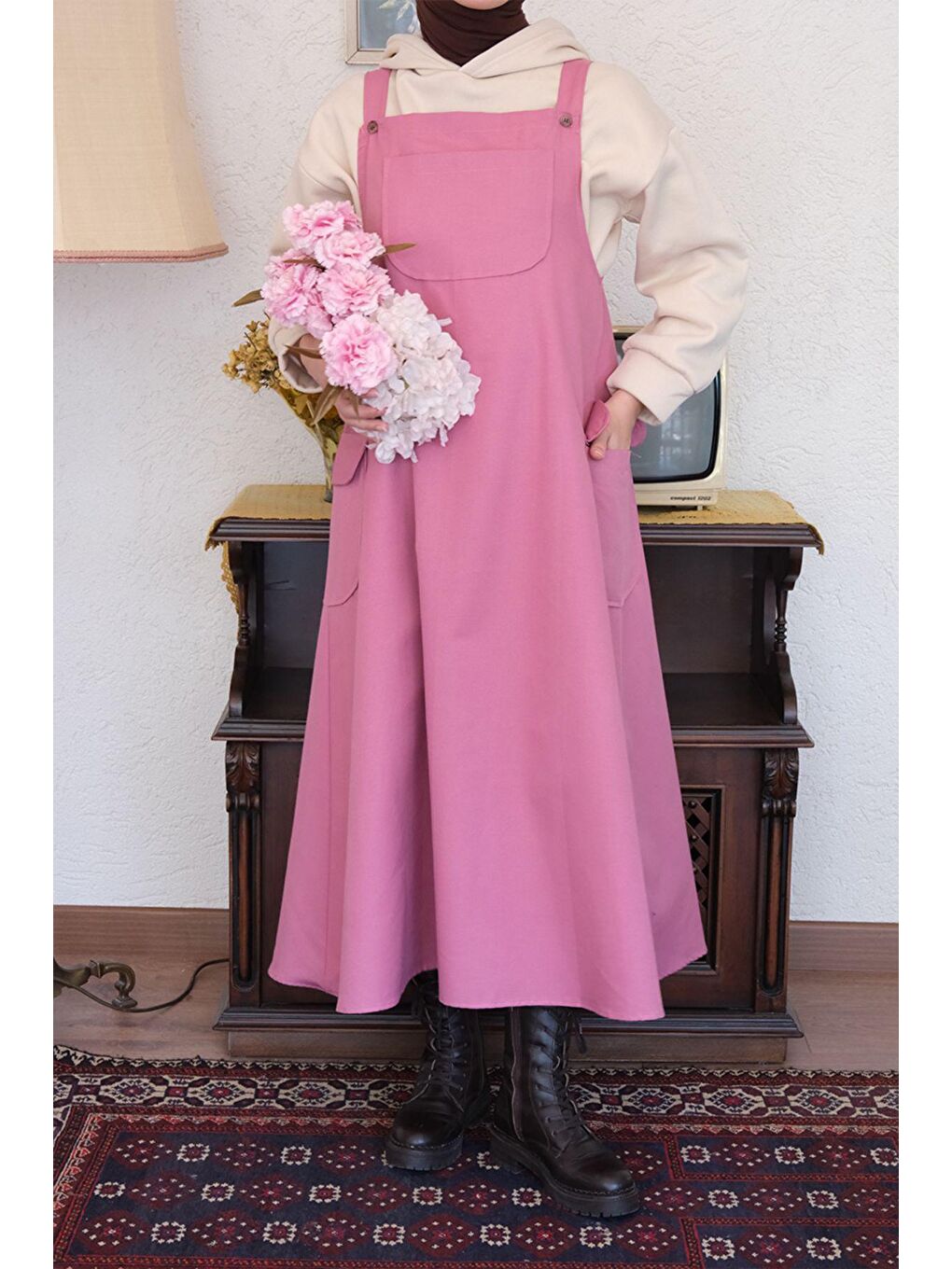 Pembe Keten Etekli Salopet-1