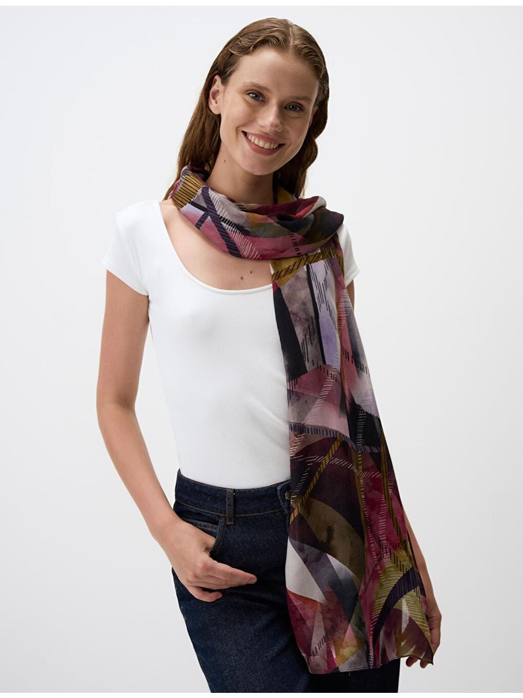 Mor Desenli Modern Şal-4