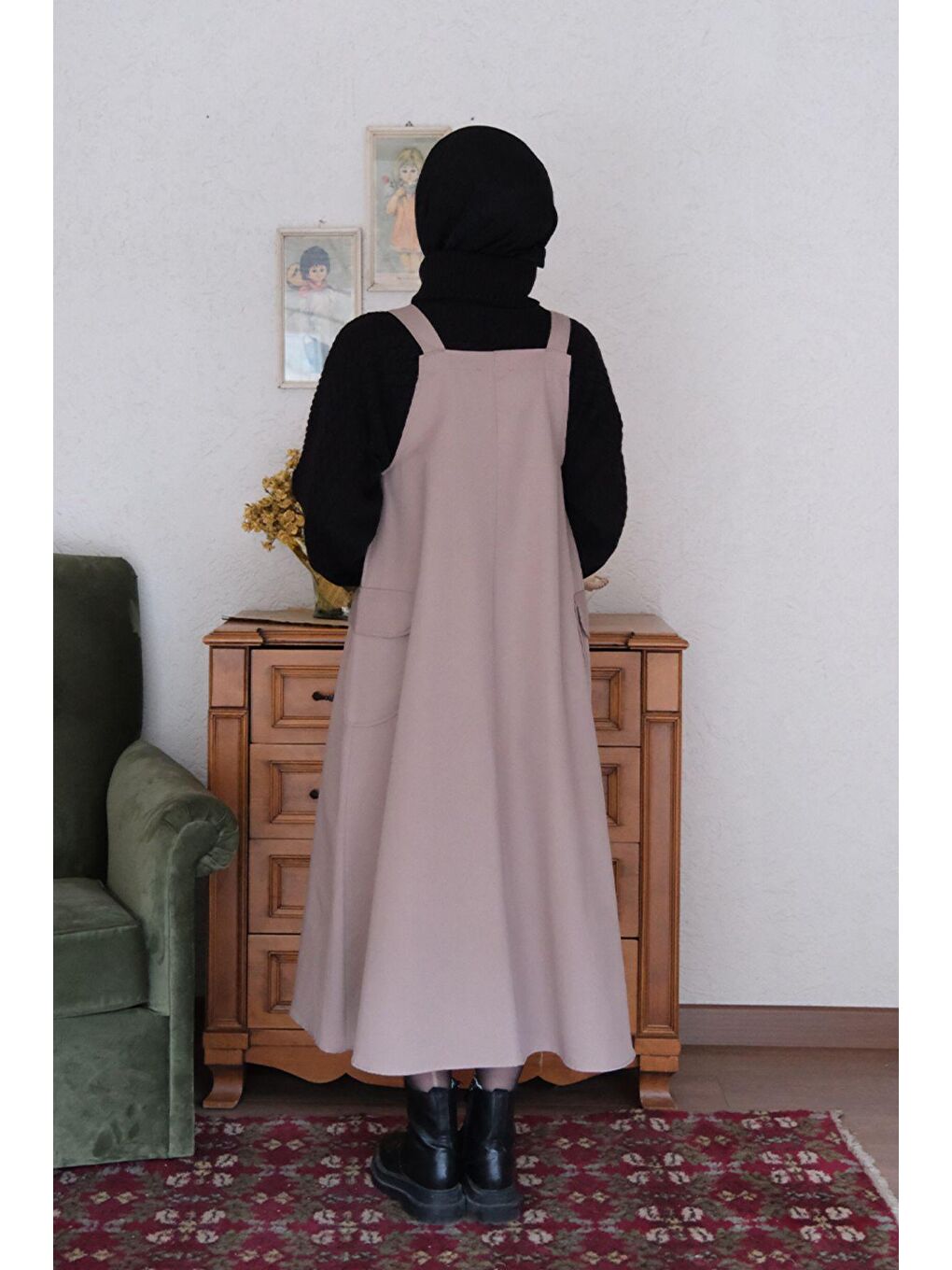 Ceylan Otantik Bej Vizon Keten Etekli Salopet - 3