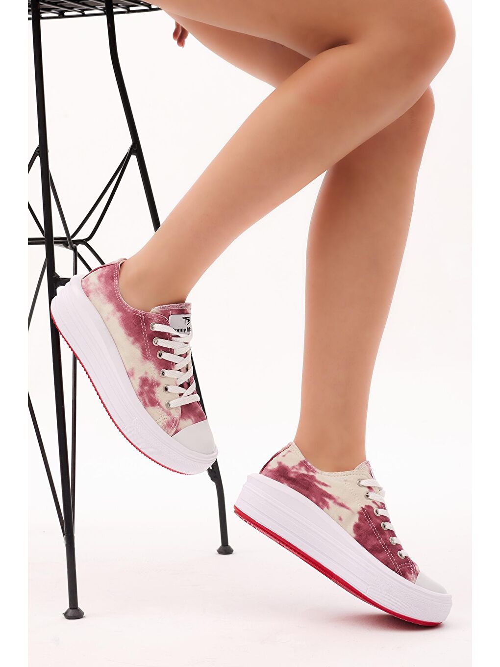 Kadın Fuşya Krem Rahat Kalıp Kalın Tabanlı Spor Ayakkabı-2