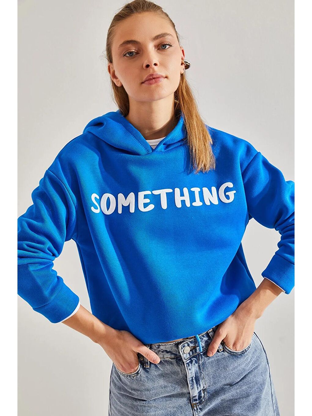 SHADE İndigo Kadın Kapüşonlu Baskılı Üç İplik Sweatshirt