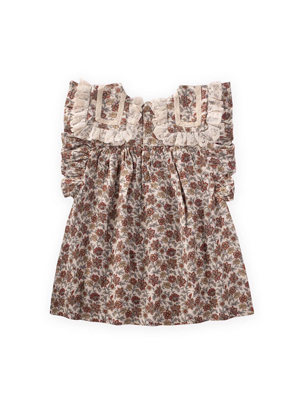 Yakalı Müslin Elbise 2-10 Yaş Ekru-1