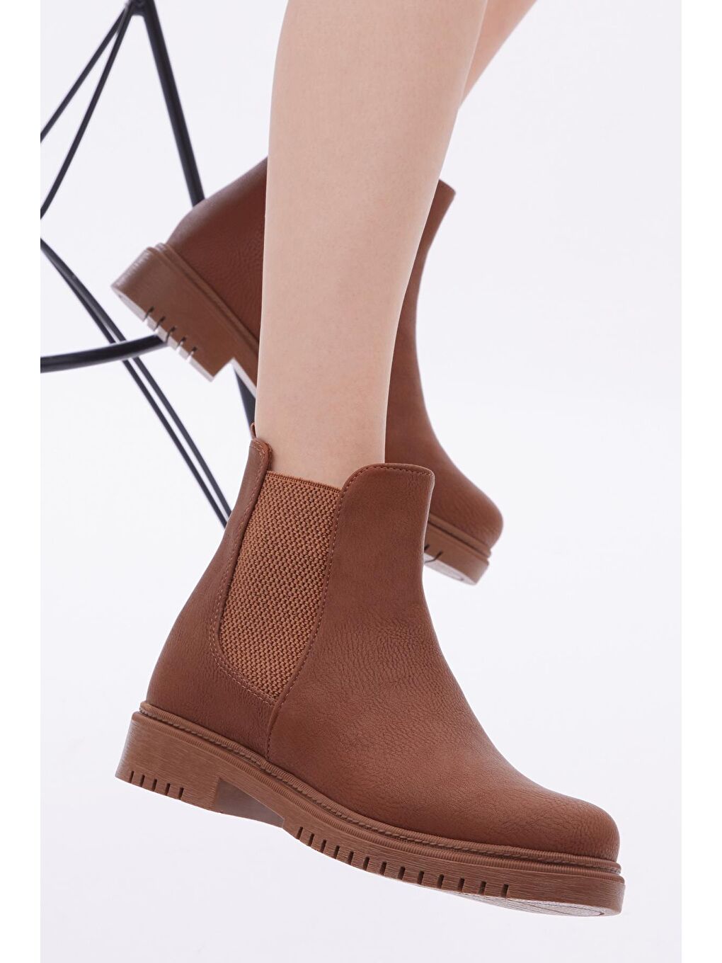 Kahverengi Kadın Taba Cilt Lastikli Rahat Kalıp Bot