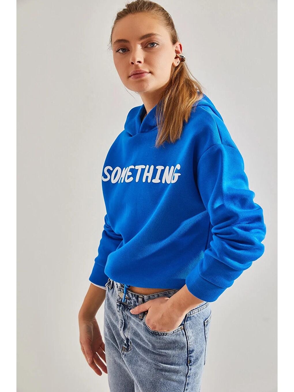 SHADE İndigo Kadın Kapüşonlu Baskılı Üç İplik Sweatshirt - 4