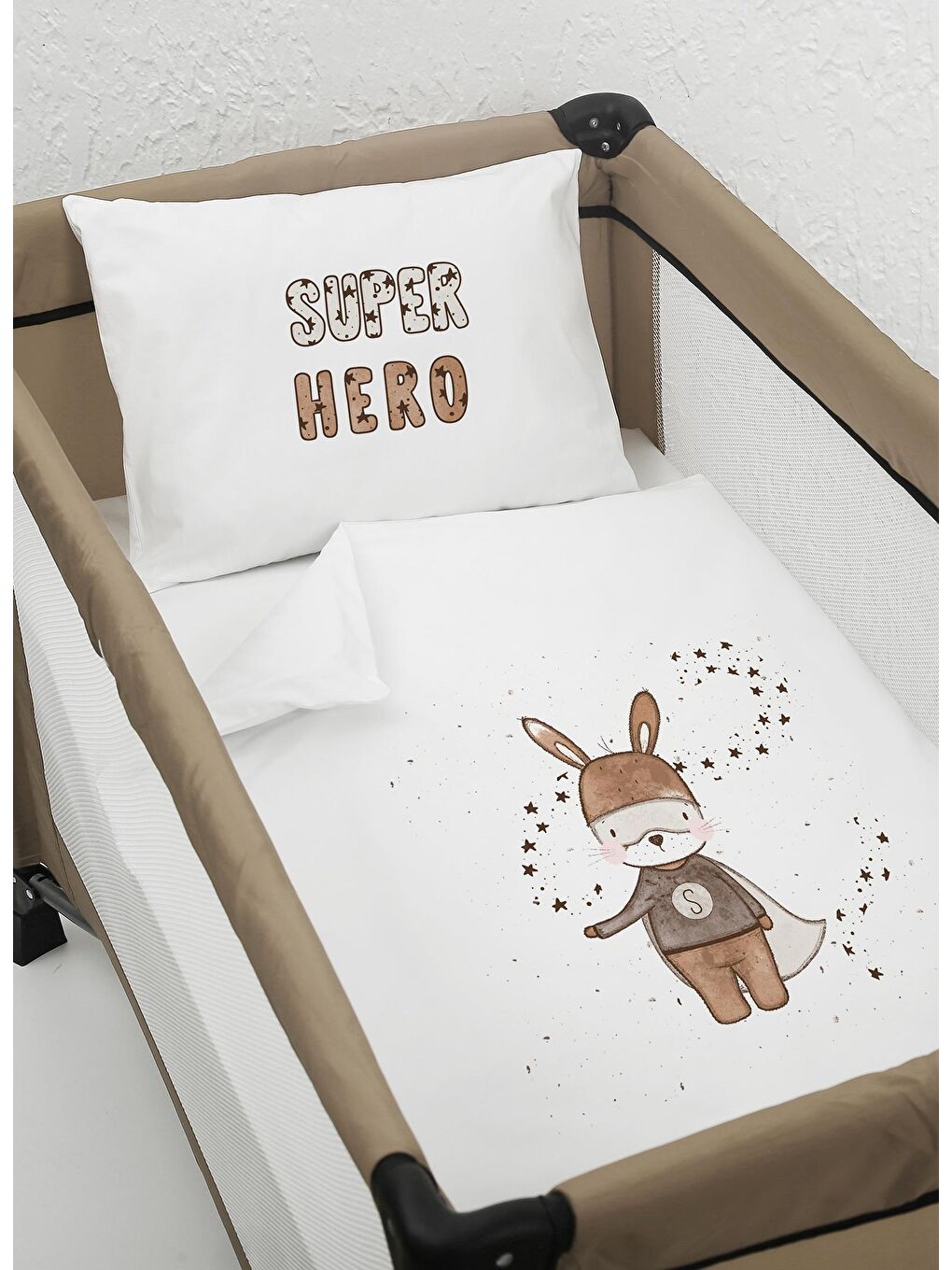 Beyaz Baskılı Park Yatak Beşik Bebek Nevresim Takımı 3'lü  75 x 120 cm